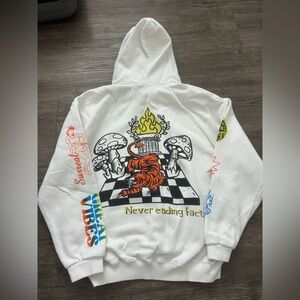 Pull&Bear White Hoodie with Colorful Graphic